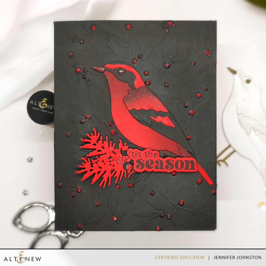 Altenew Bird of the Mountain Die Set, Altenew Festive Greenery, Altenew Birds Of The Season, Spectrum Noir – Sparkle Marker